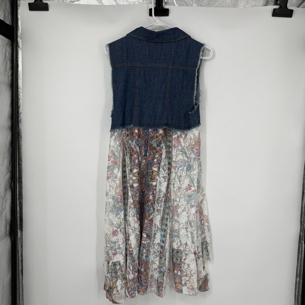 Origami Denim White Lace Vest Cardigan Duster Boho Western Fairy Women Size S/M - Picture 8 of 15